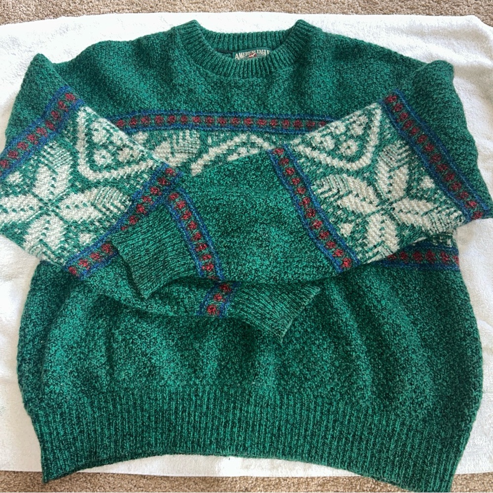 Vintage American Outfitters Wool Sweater Green Patterned Men's XL 85% Wool